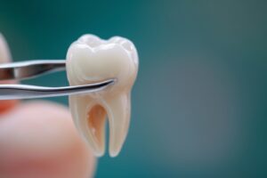 Dental instrument holding an extracted tooth